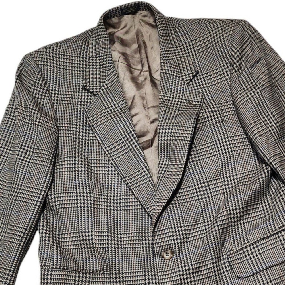 Oscar de la Renta Blazer Mens 42R Brown Glen Plaid Sport Coat Wool Blend